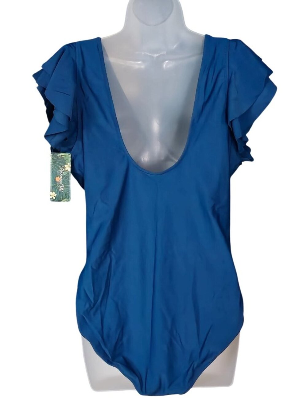 Teal Ruffle V Neck One Piece Swimsuit XXL Slimming Flutter Sleeve Tummy Control - Picture 7 of 7